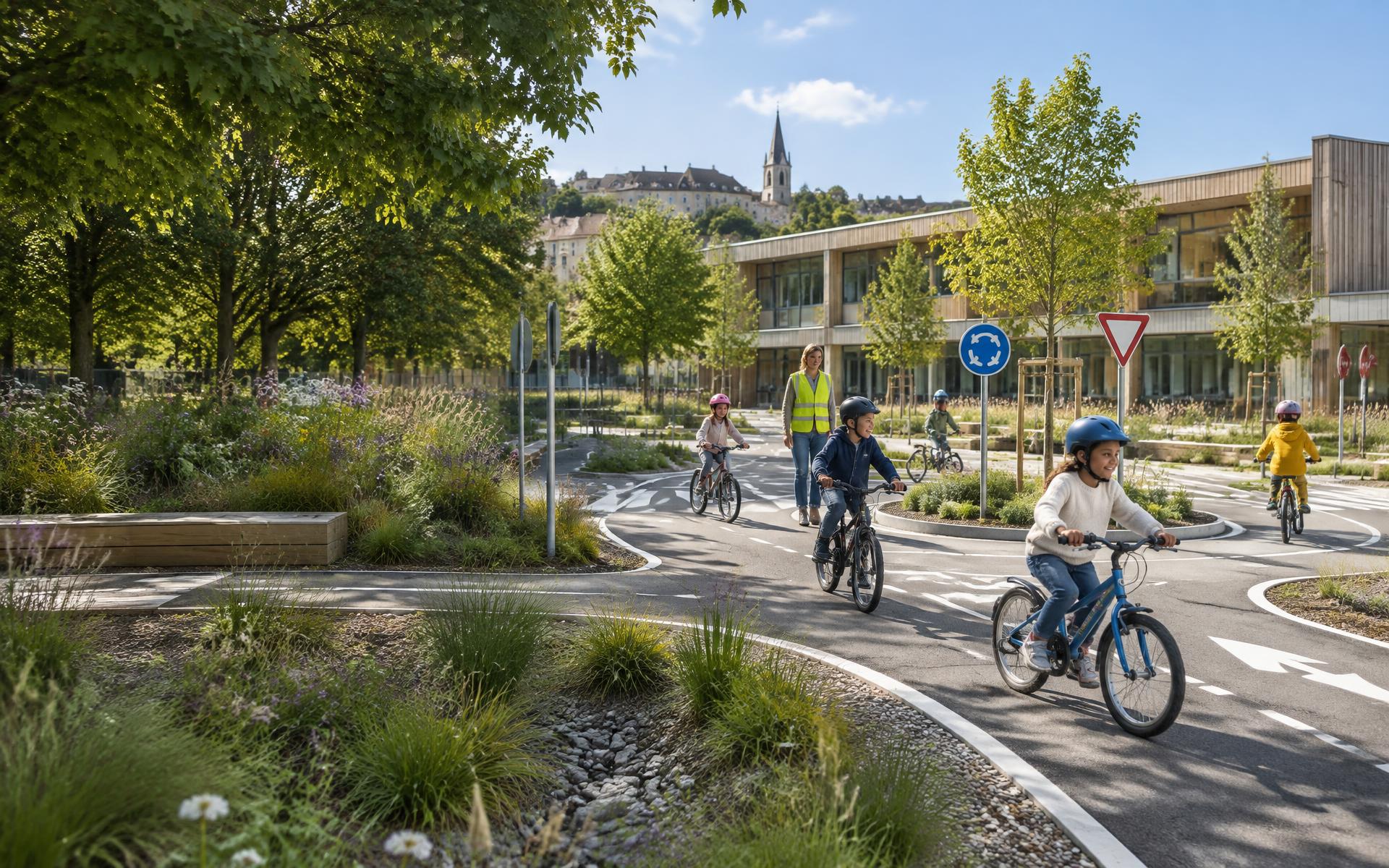 Espace public paysager associant cheminements, sport et nature